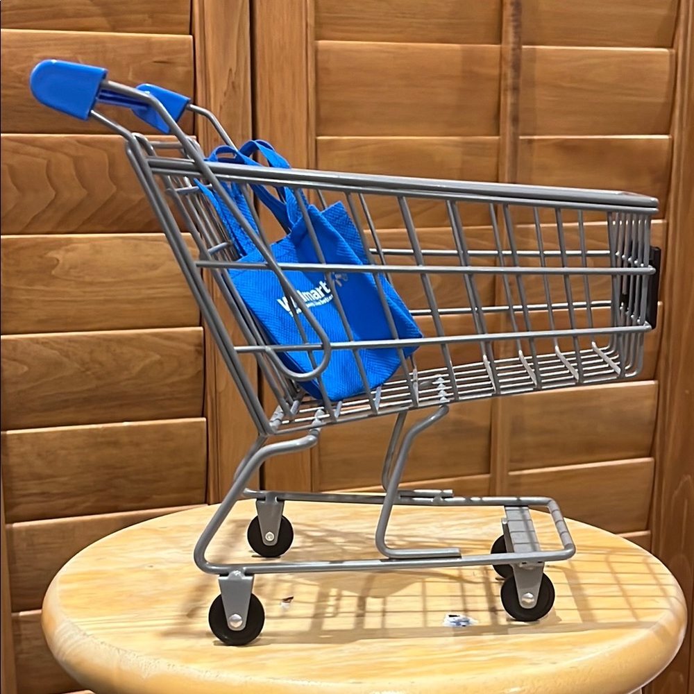 Mini Walmart shopping cart with 2 shopping bags